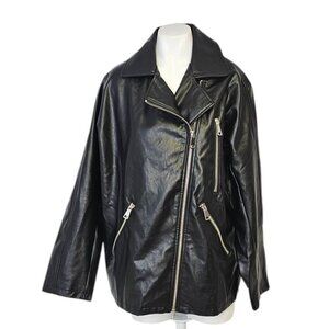 Anthropologie Maeve Oversized Faux-Leather Moto Jacket, Black, Mobwife, Edgy, M